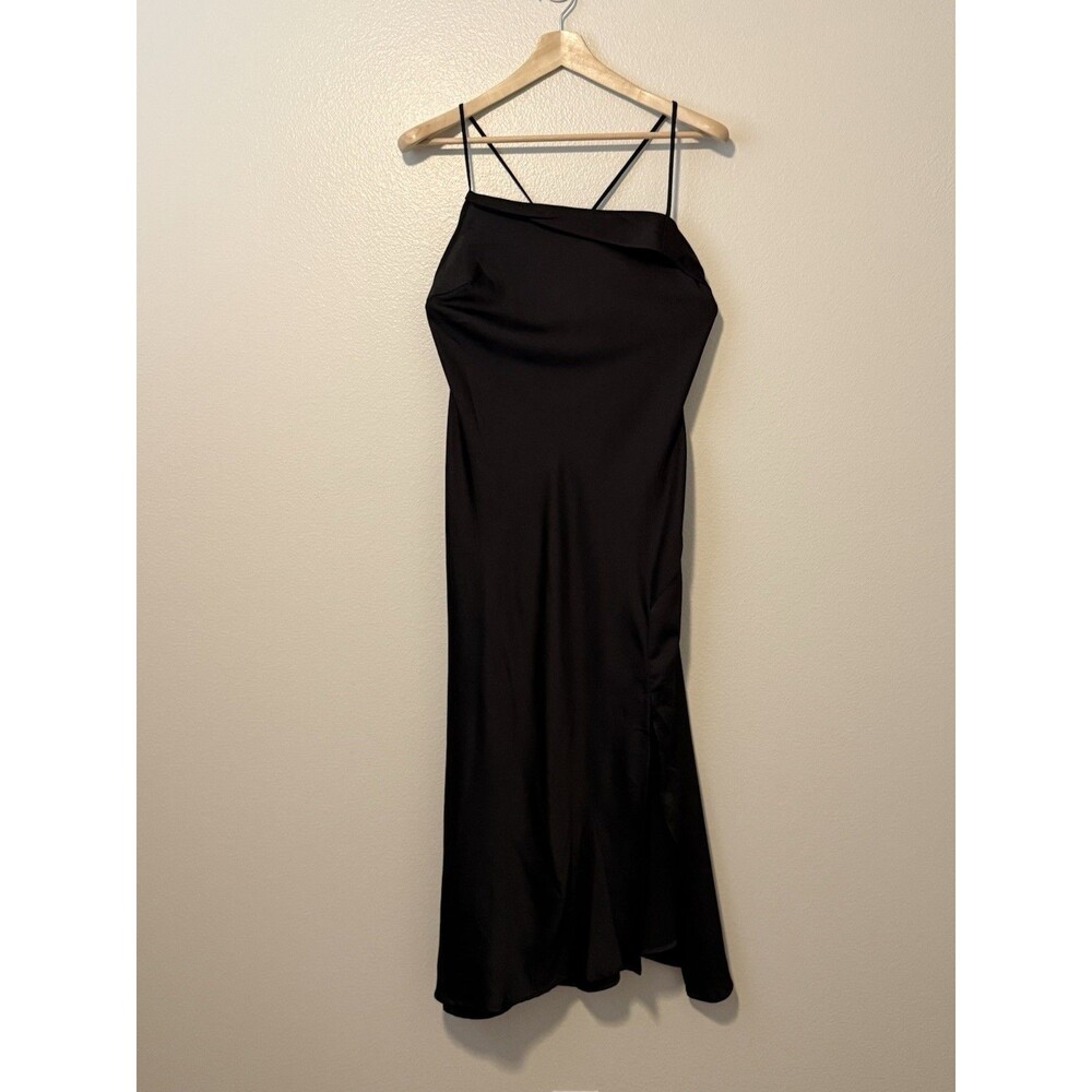 ASTR The Label Black Satin Cowl Neck Slip Dress Sz Large Wedding Guest Prom